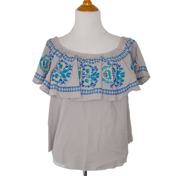 Soft Surroundings Peasant Blouse Embroidered Altered Blue Floral Medium - Picture 1 of 13